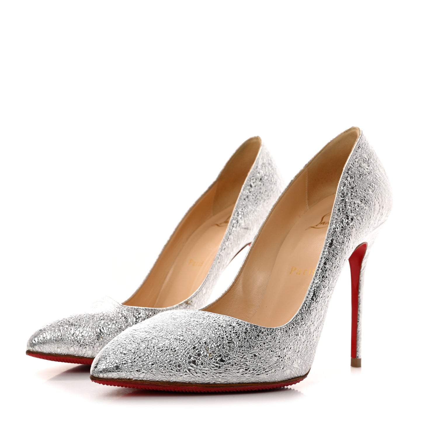 Metallic Crinkled Nappa Pigalle Follies 100 Pumps 38.5 Silver