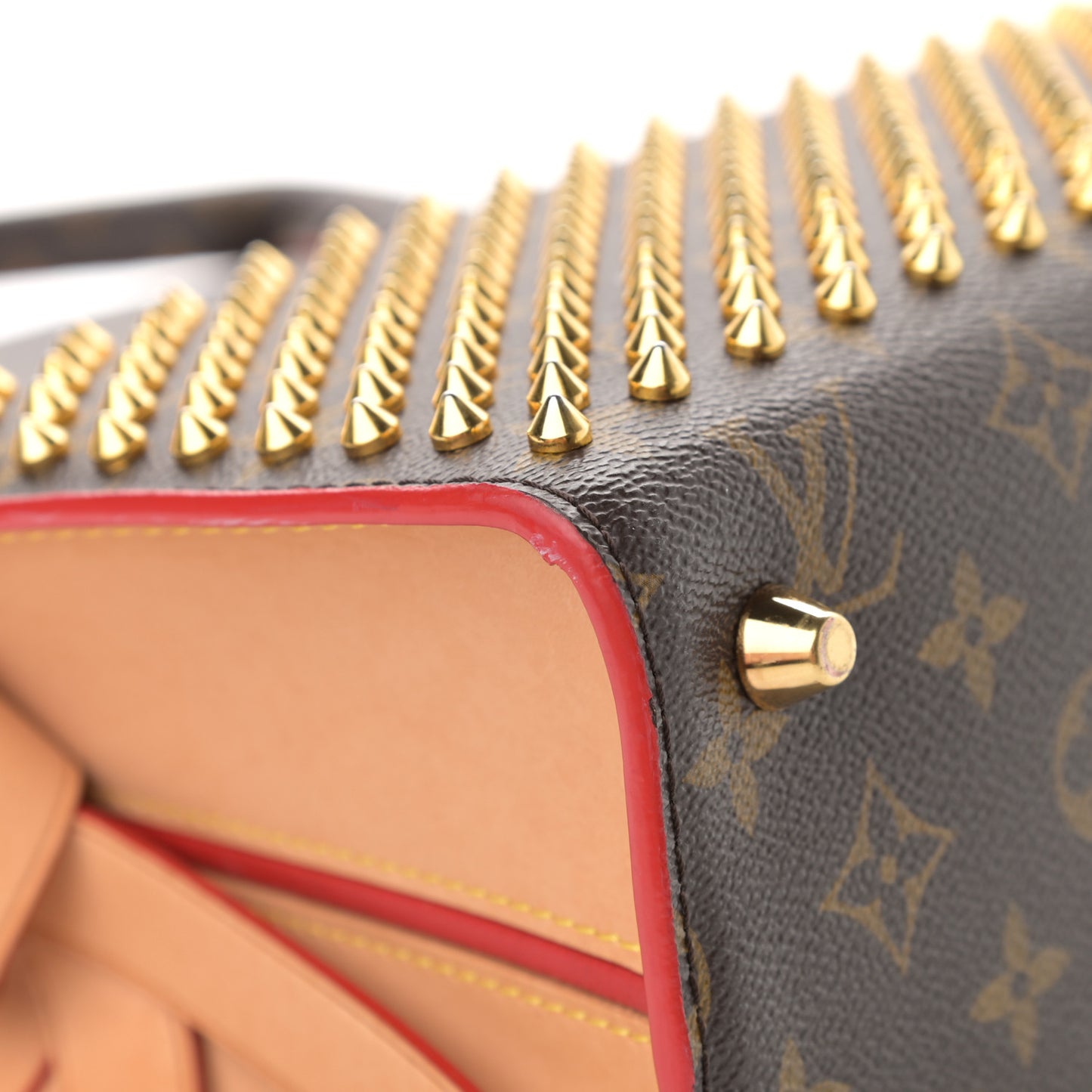 Monogram Calf Hair Spikes Iconoclasts Christian Louboutin Tote Red
