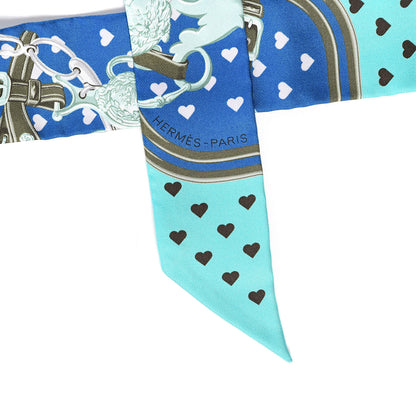 Hermes Silk Brides De Gala Love Twilly Cobalt Kaki Turquoise 5 of 5