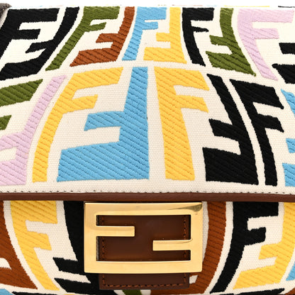 Fendi X SARA COLEMAN Canvas Vitello King Seta FF Fish Eye Embroidered Baguette Grezzo Multicolor Ghianda 9 of 11