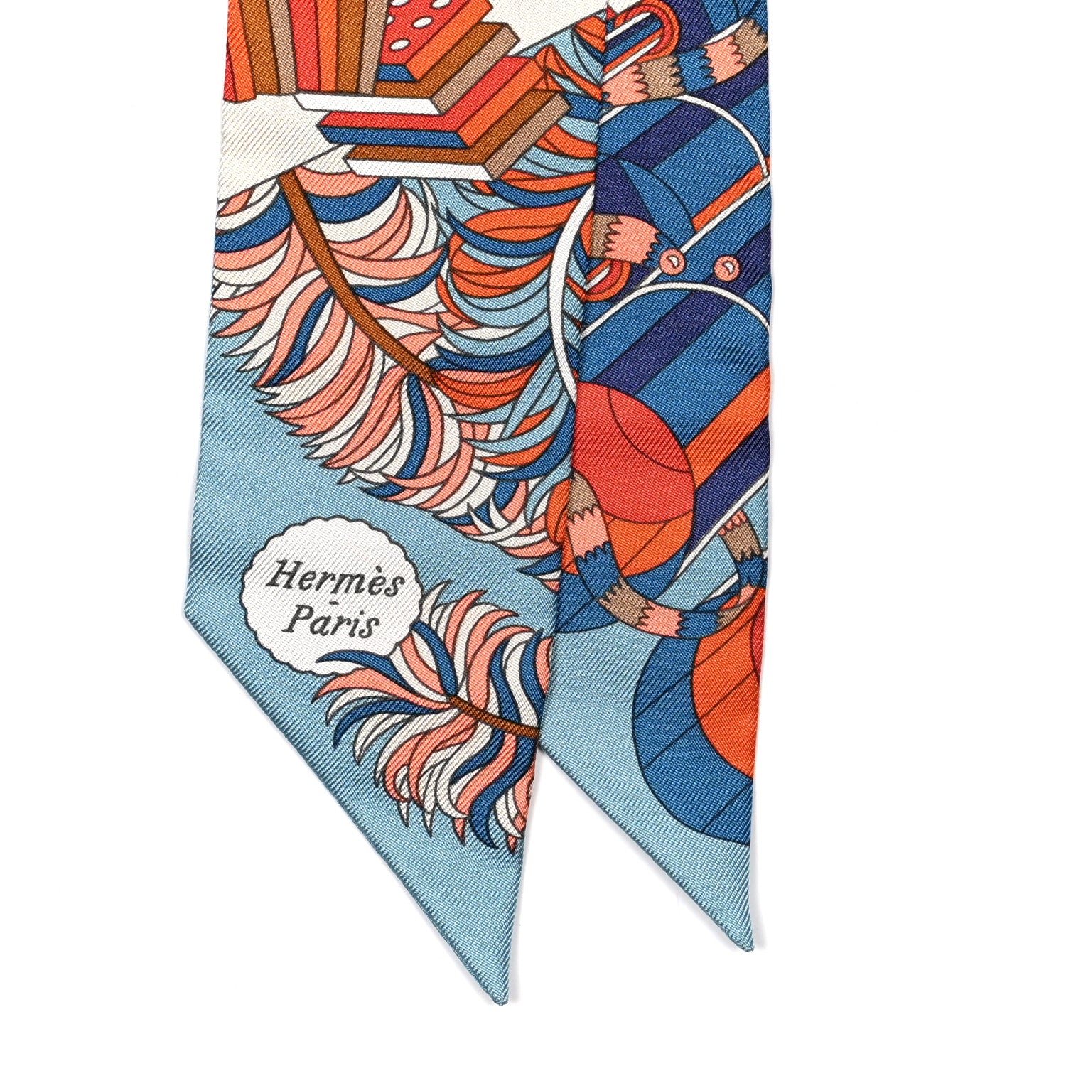 Hermes Silk De l'Ombrelle Aux Duels Twilly Bleu Potiron Creme 2 of 4