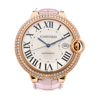 Cartier 18K Pink Gold Alligator Diamond Pave Bezel 42mm Ballon Bleu De Cartier Automatic Watch 1 of 5