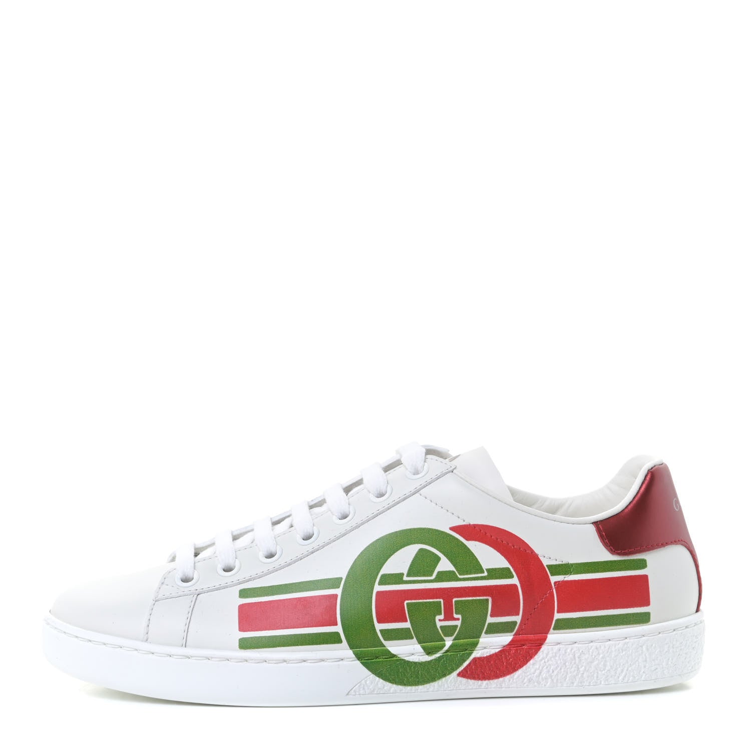 Gucci Calfskin Interlocking G Womens New Ace Sneakers 36.5 White Red Flame Green 1 of 11