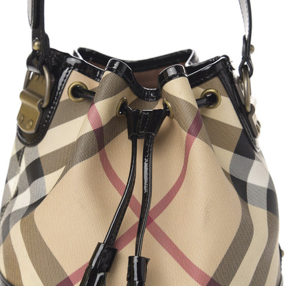 Burberry Patent Trim Nova Check Drawstring Bucket Bag Black 14 of 15