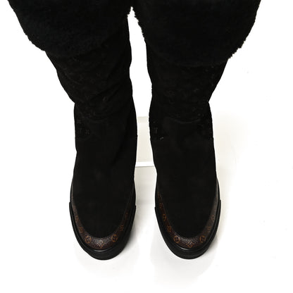 Louis Vuitton Suede Calfskin Monogram Embossed Snowball Flat Half Boots 39.5 Black 5 of 11
