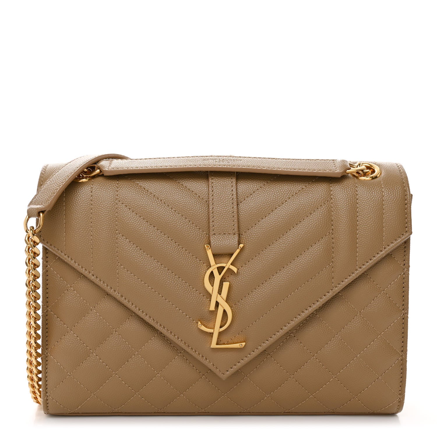 Saint Laurent Grain De Poudre Textured Mixed Matelasse Medium Triquilt Monogram Satchel Dark Latte 1 of 9