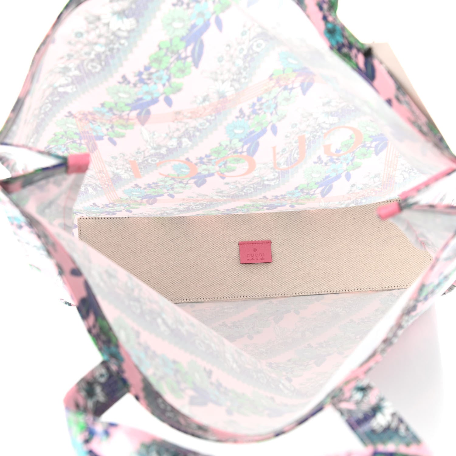 Gucci Patent Canvas Frame Logo Bouquet Print Vertical Tote Pink Daisy 5 of 11
