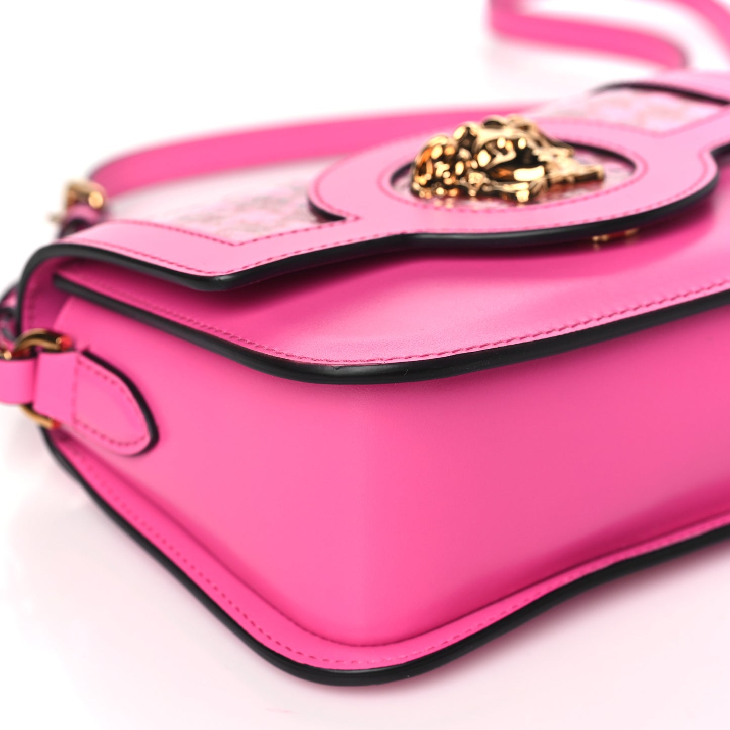 Calfskin Vinyl Small Houndstooth La Medusa Crossbody Bag Pink Multicolor