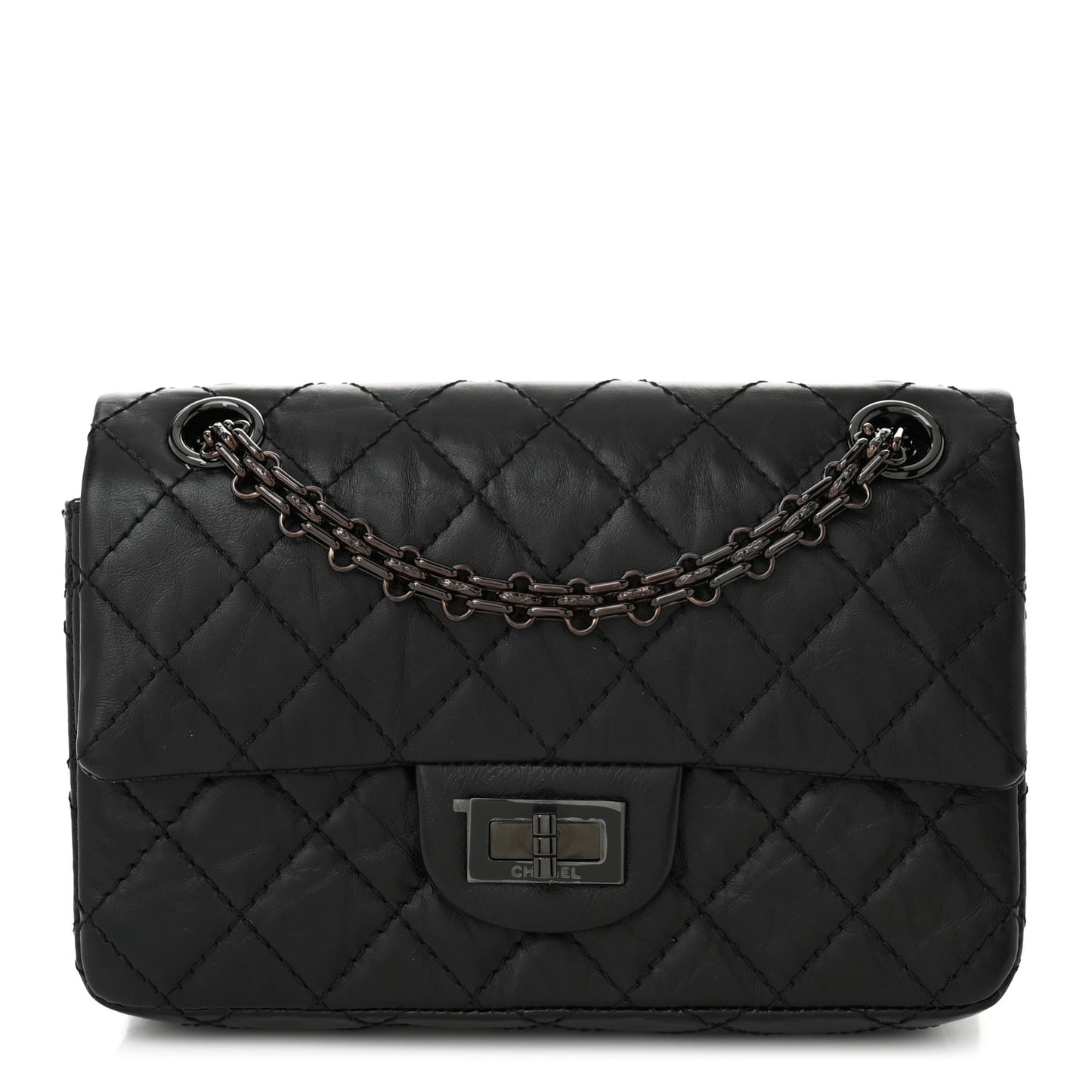 Aged Calfskin Quilted 2.55 Reissue Mini Flap So Black