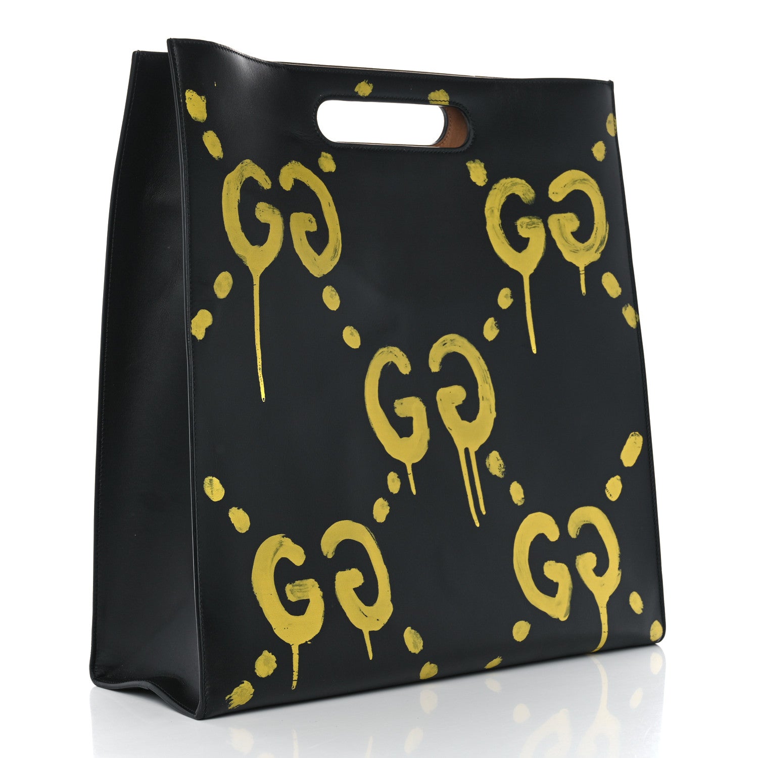 Gucci Calfskin GucciGhost Real Large XL Tote Black Yellow 3 of 10
