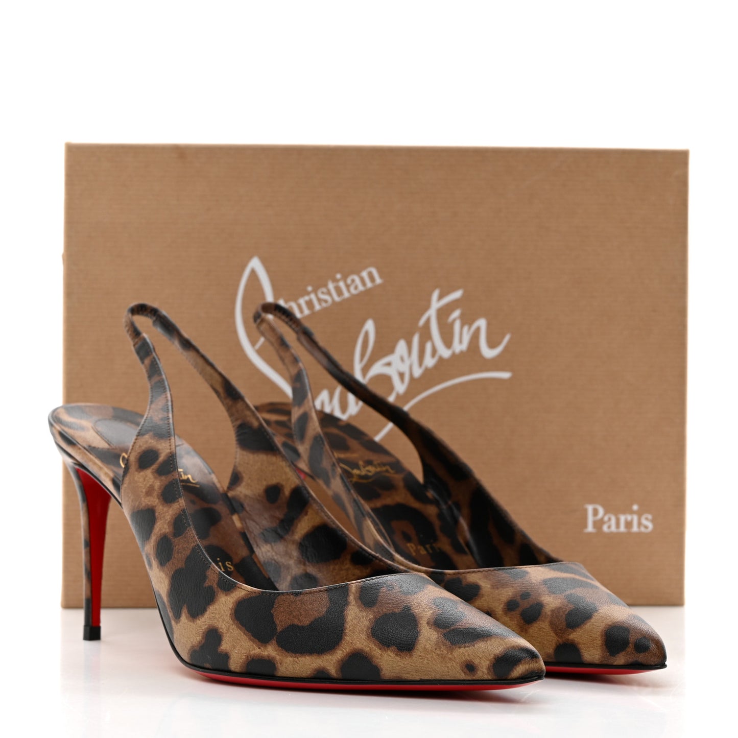 Calfskin Leopard Kate Slingback 85 Pumps 37.5 Brown