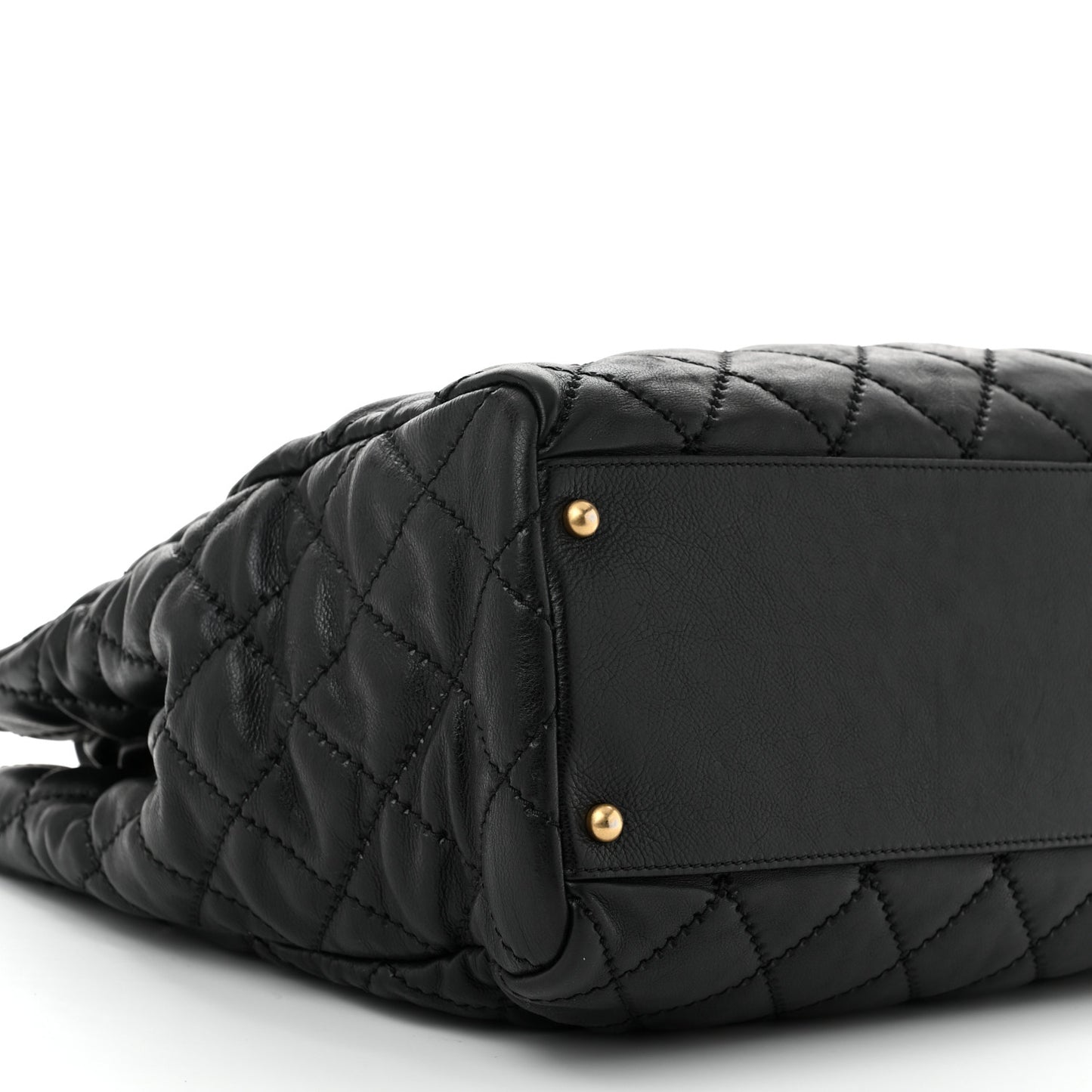 Calfskin Quilted Large Retro Chain Tote Black