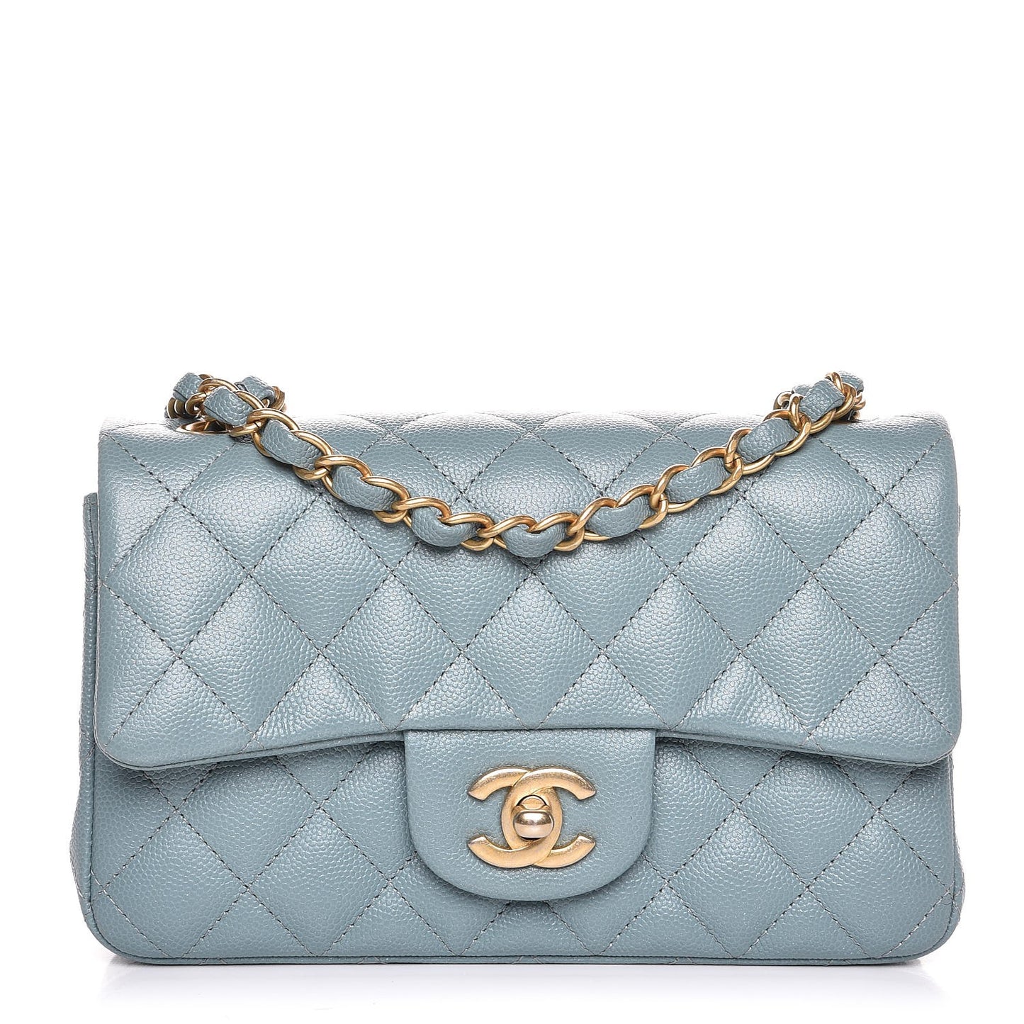 Iridescent Caviar Quilted Mini Rectangular Flap Light Blue
