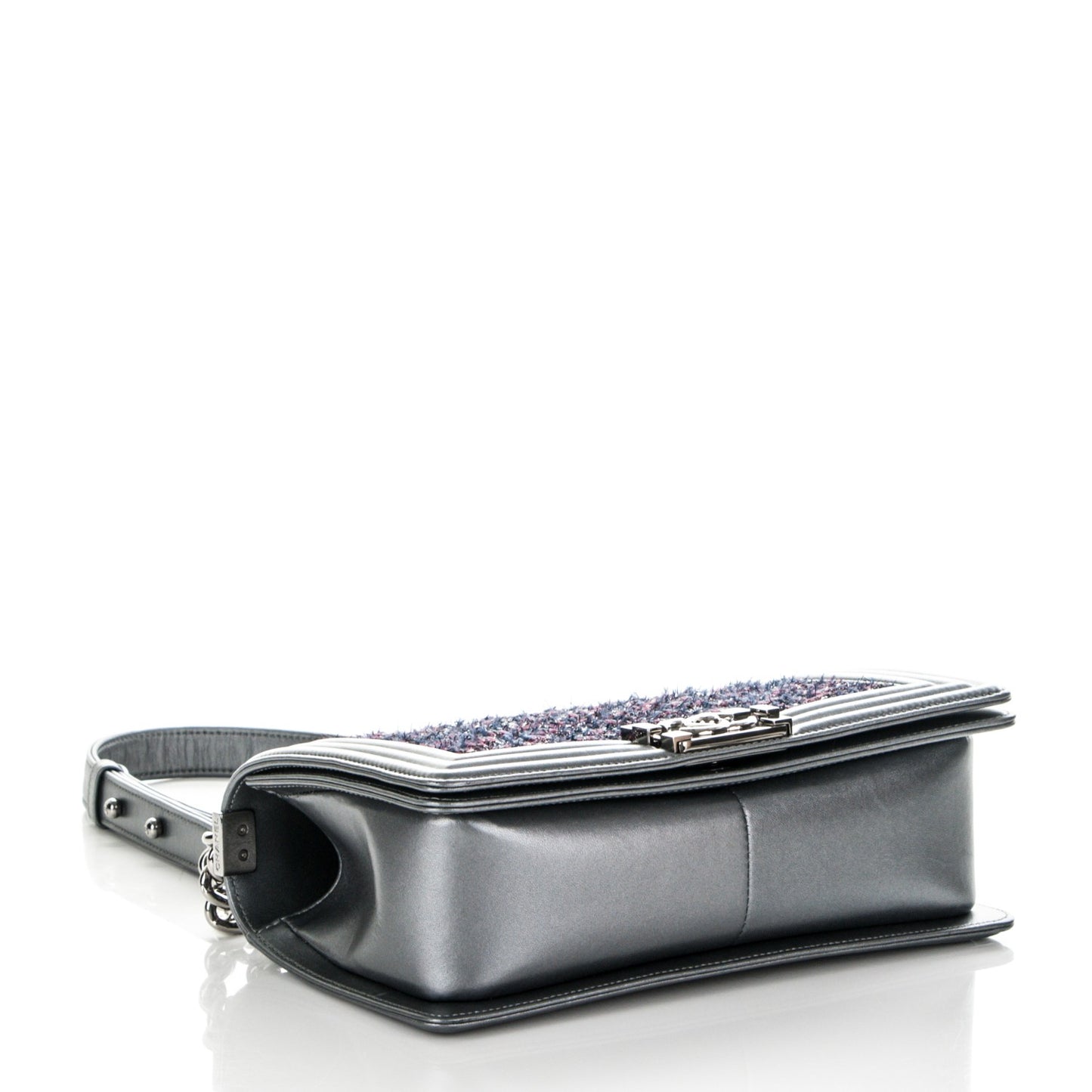 Tweed Metallic Lambskin Medium Boy Flap Silver