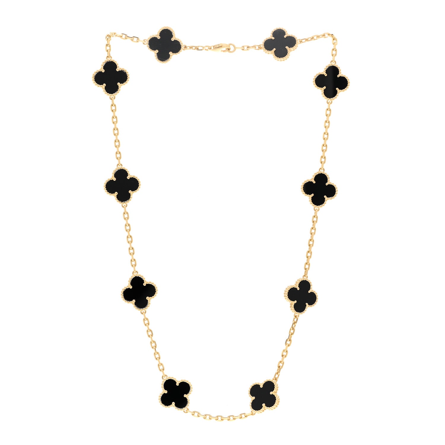 Van Cleef & Arpels 18K Yellow Gold Black Onyx 10 Motifs Vintage Alhambra Necklace 3 of 5