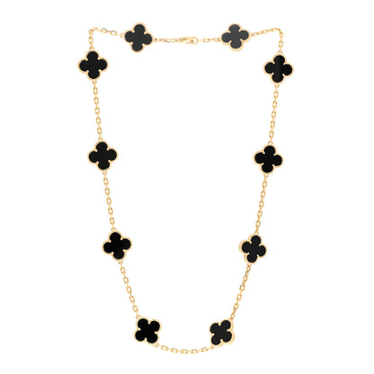 Van Cleef & Arpels 18K Yellow Gold Black Onyx 10 Motifs Vintage Alhambra Necklace 3 of 5