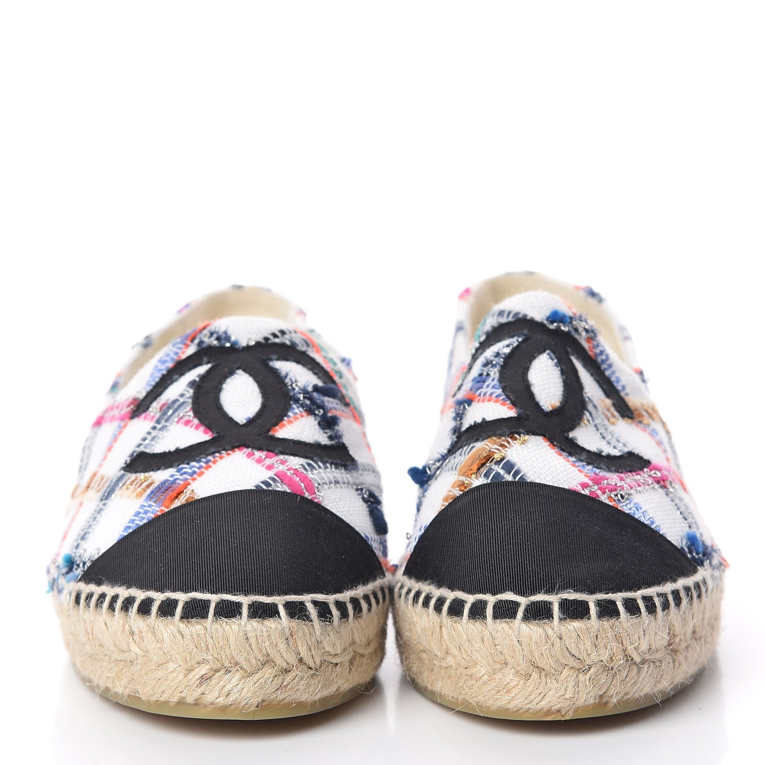 Chanel Tweed Grosgrain CC Espadrilles 38 White Blue Pink Green Black 2 of 11
