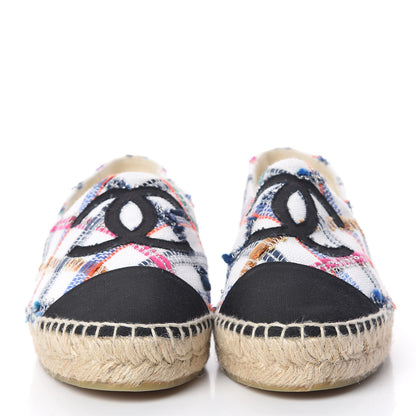 Chanel Tweed Grosgrain CC Espadrilles 38 White Blue Pink Green Black 2 of 11