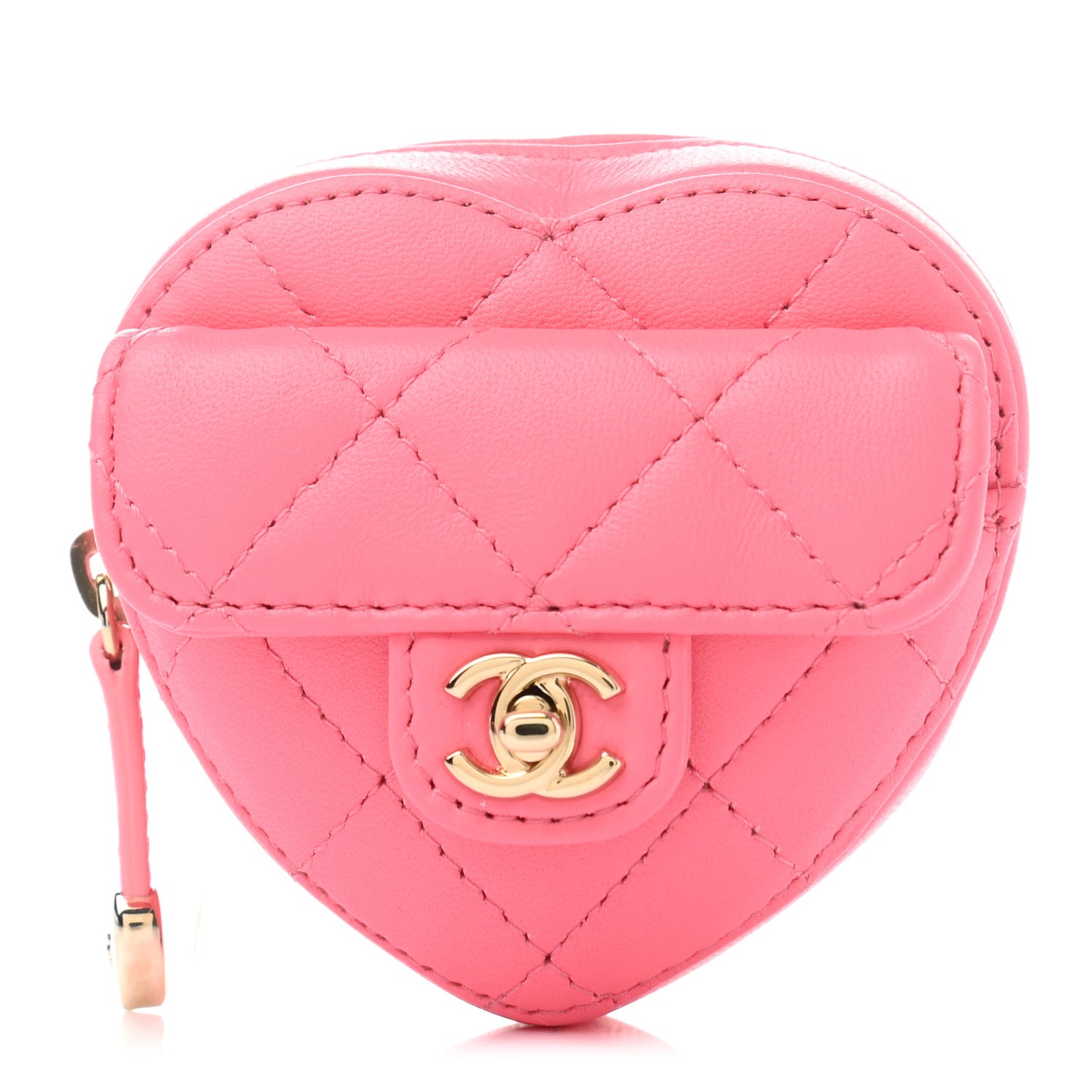 Lambskin Quilted CC In Love Heart Zipped Arm Coin Purse Pink