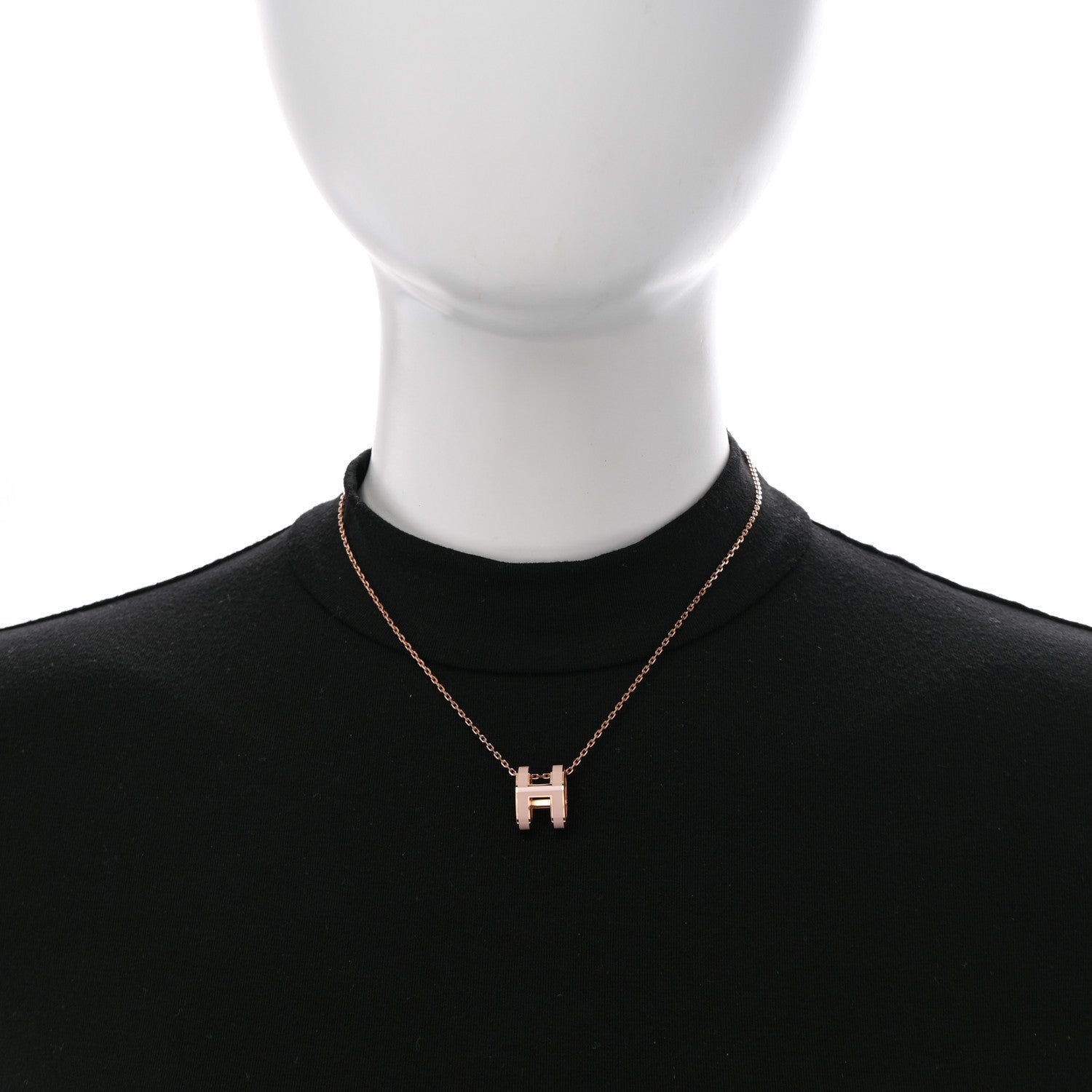 Hermes Lacquered Rose Gold Pop H Pendant Necklace Rose Dragee 2 of 7