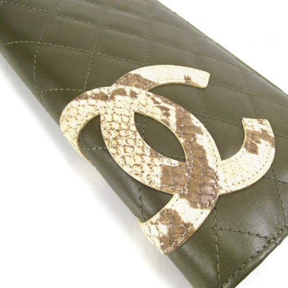 Chanel Calfskin Python Quilted Cambon Yen Wallet Khaki 5 of 10