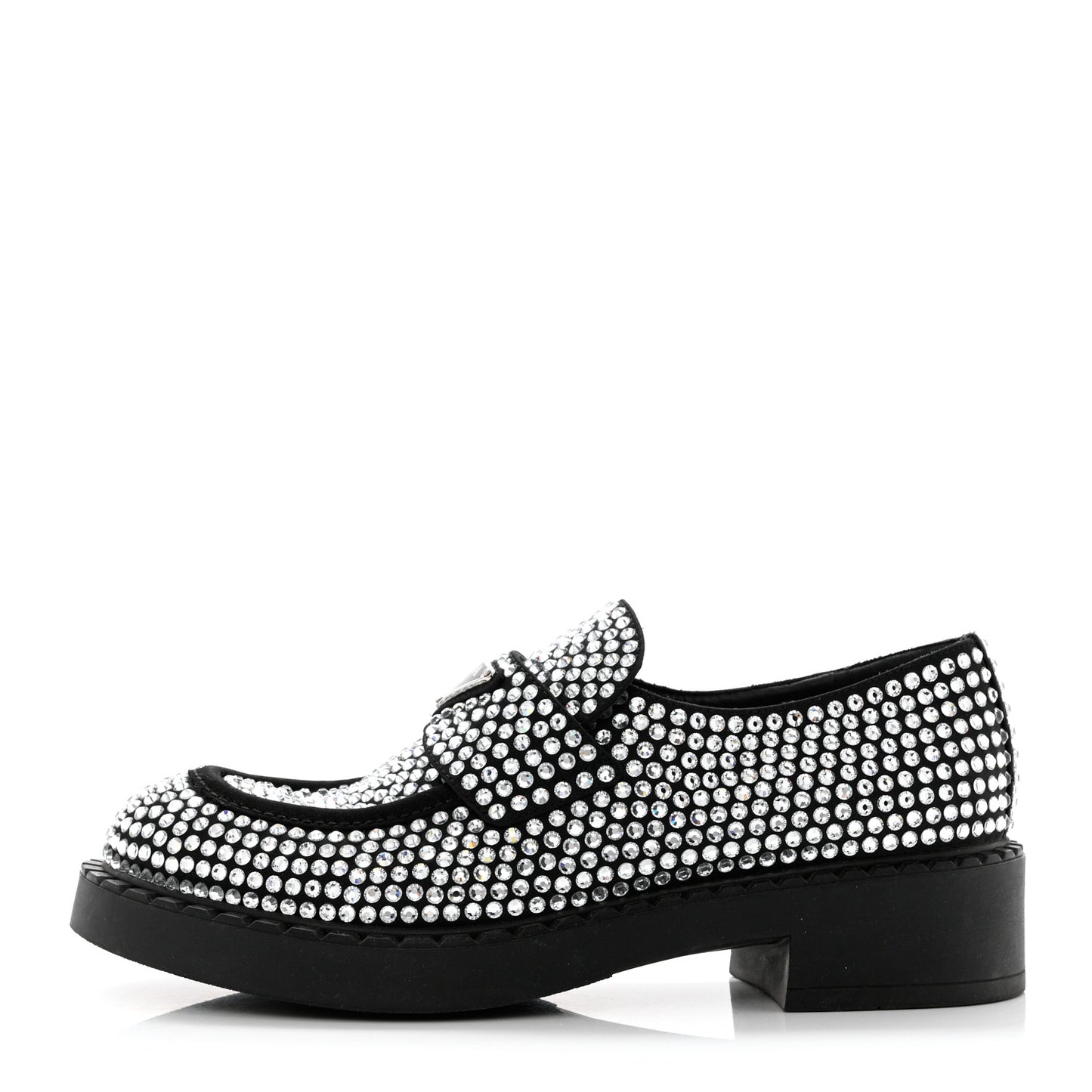 Satin Crystal Metal Triangle Logo 50mm Loafers 39 Cristal