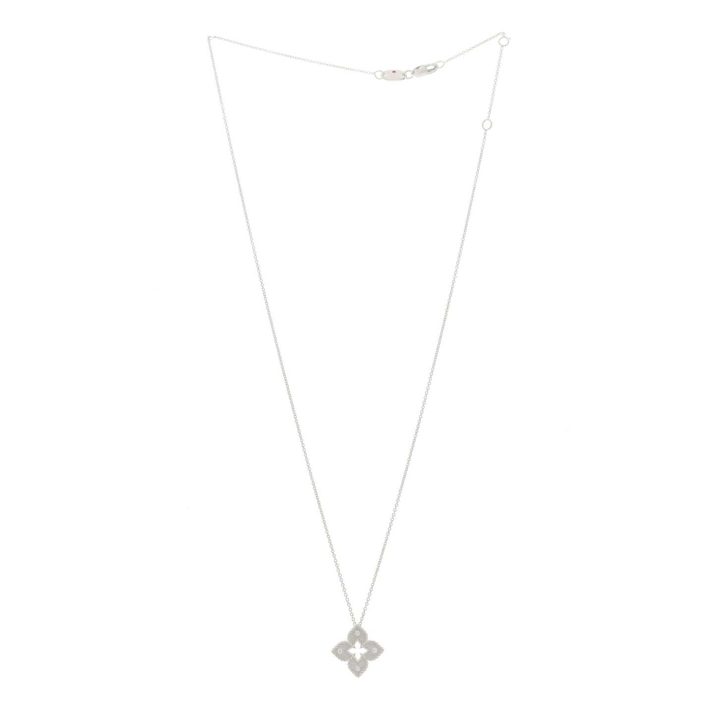 18K White Gold Diamond Petite Venetian Princess Flower Pendant Necklace