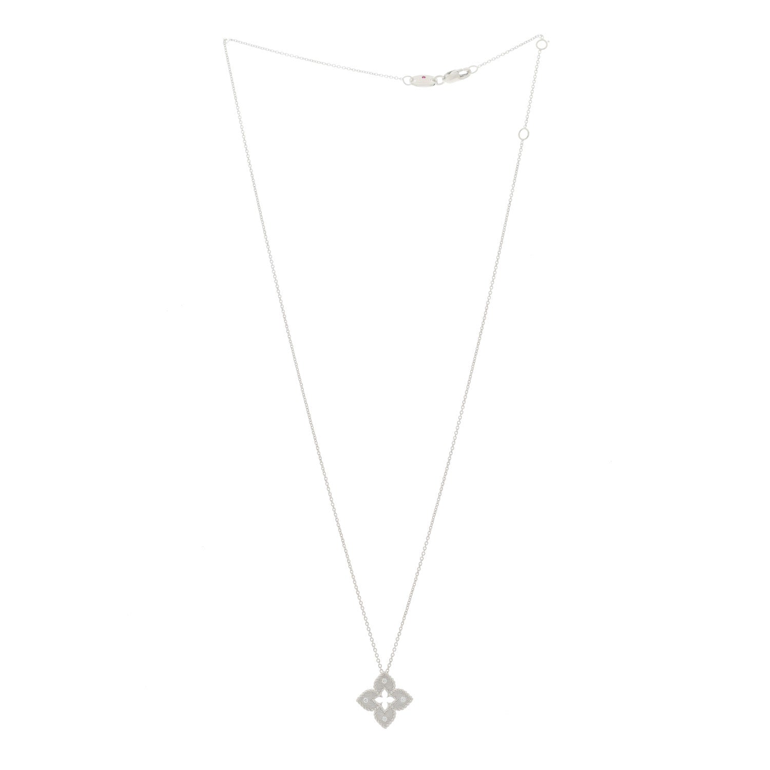 Roberto Coin 18K White Gold Diamond Petite Venetian Princess Flower Pendant Necklace 2 of 4