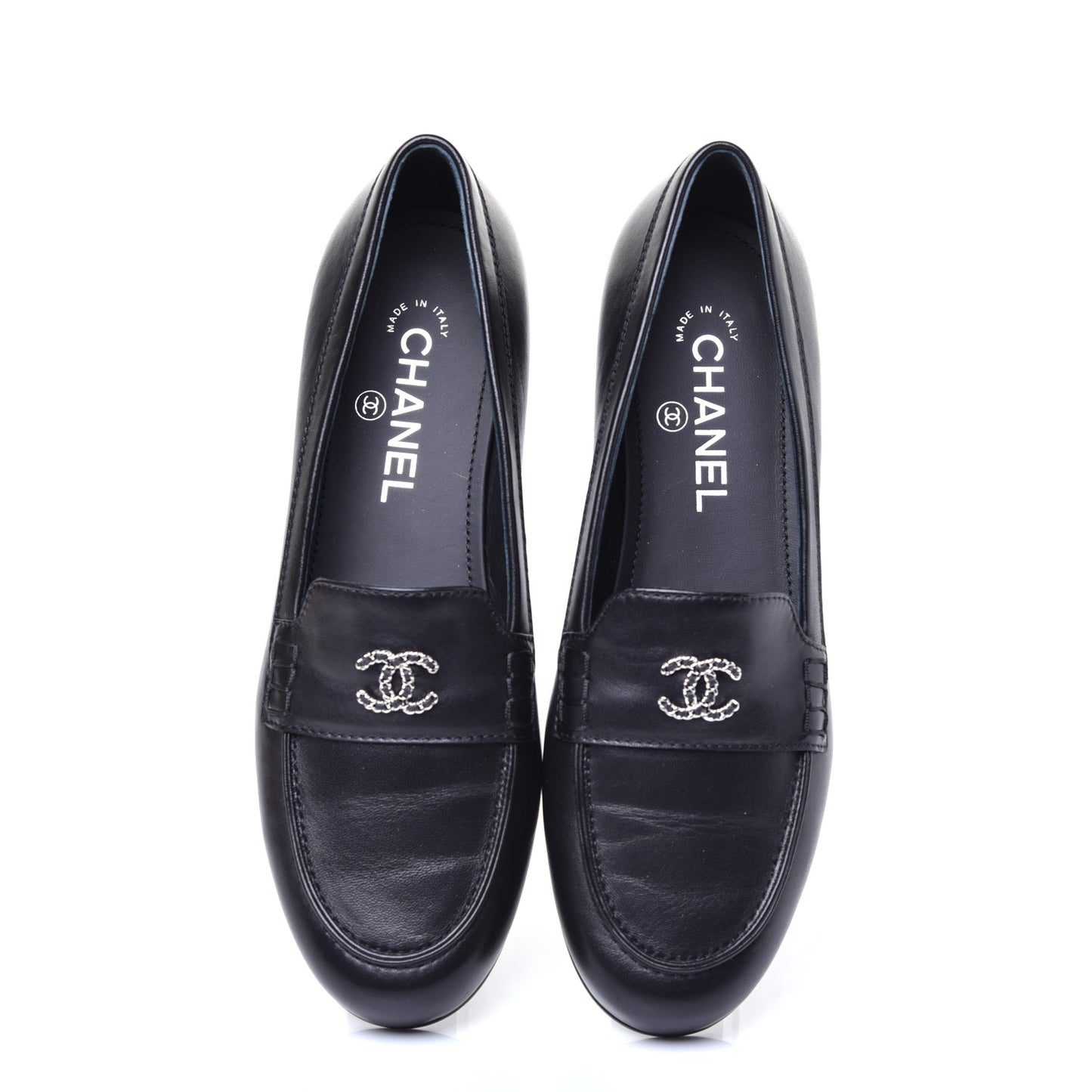 Calfskin CC Chain Mocassin Loafers 38.5 Black