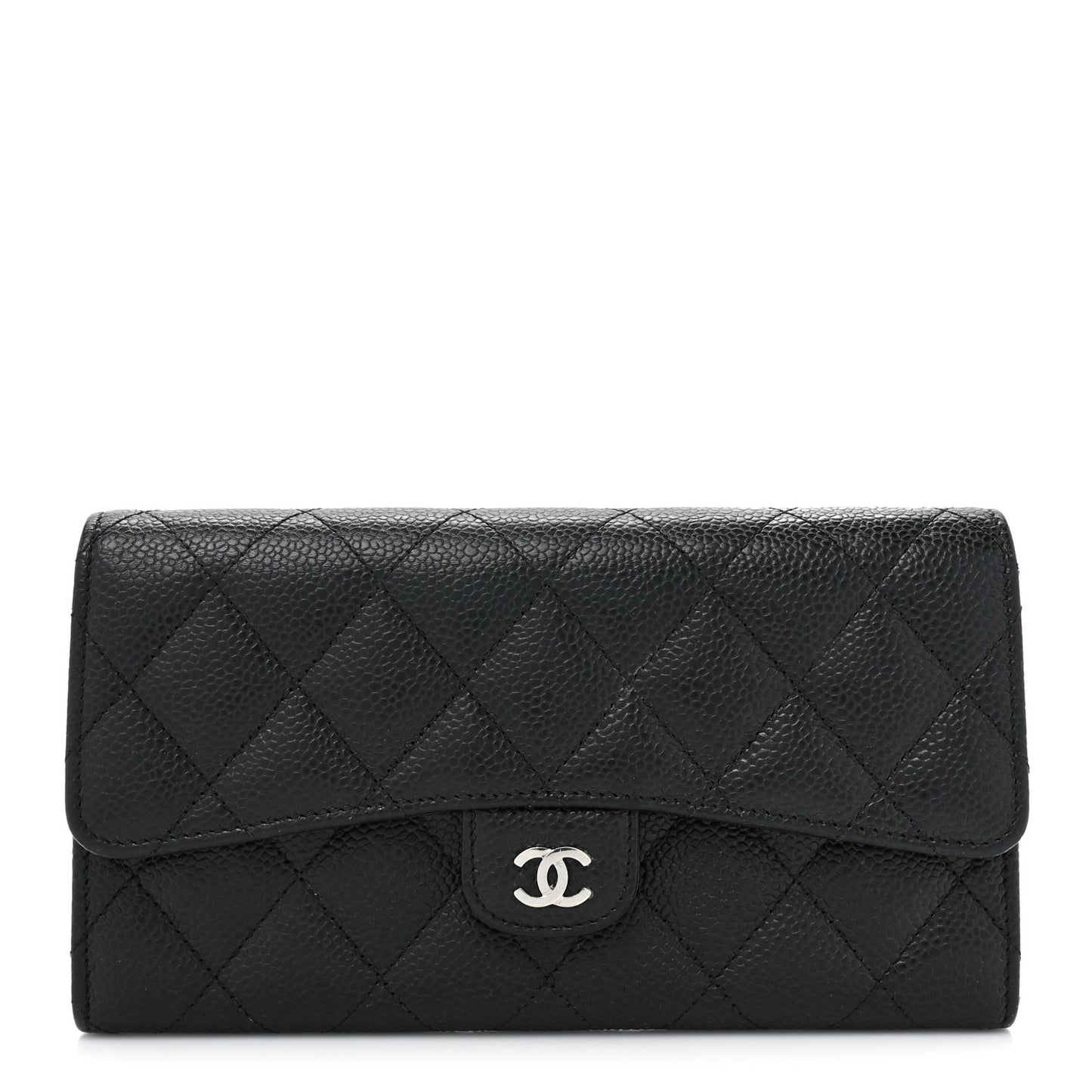 Caviar Quilted Large Gusset Flap Wallet Black