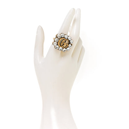 Gucci Metal Crystal Double G Ring 58 8.25 Aged Gold 2 of 6