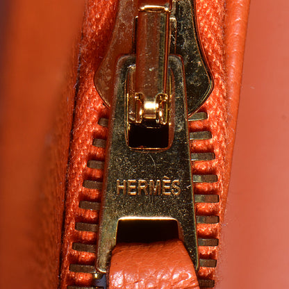 Hermes Taurillon Clemence Horseshoe Bi-Color Birkin 30 Rouge Garance and Orange 20 of 23