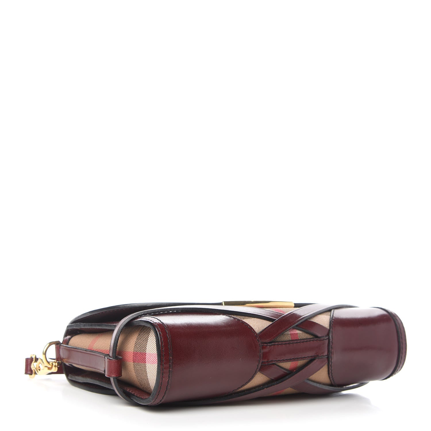 Burberry House Check Bridle Calfskin Small Abbott Crossbody Bag Red Claret 4 of 10