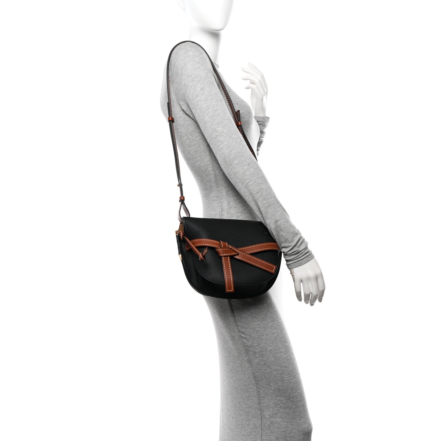 Loewe Grained Calfskin Small Gate Crossbody Bag Pecan Black 2 of 9