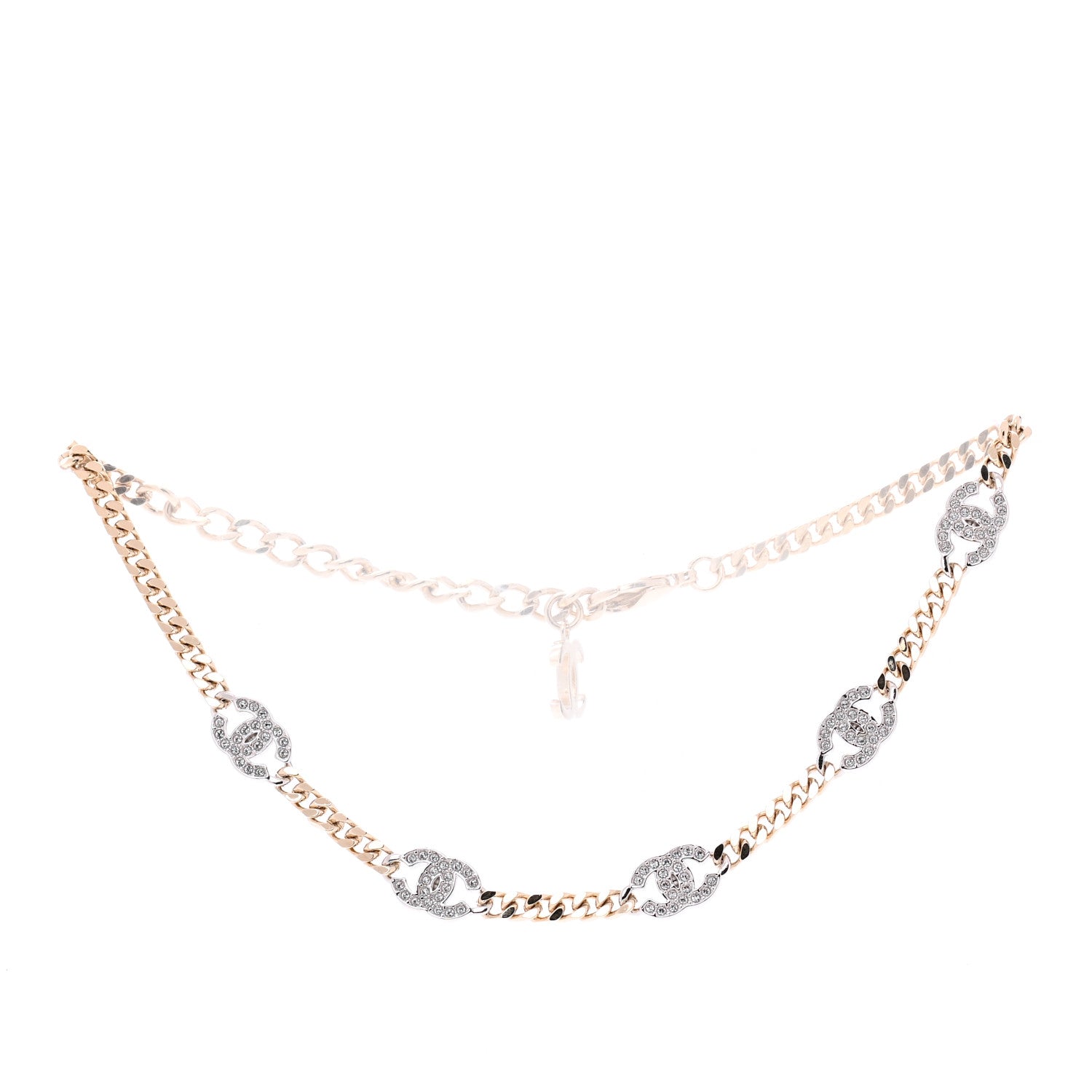 Chanel Crystal Chain CC Choker Gold Silver 1 of 6