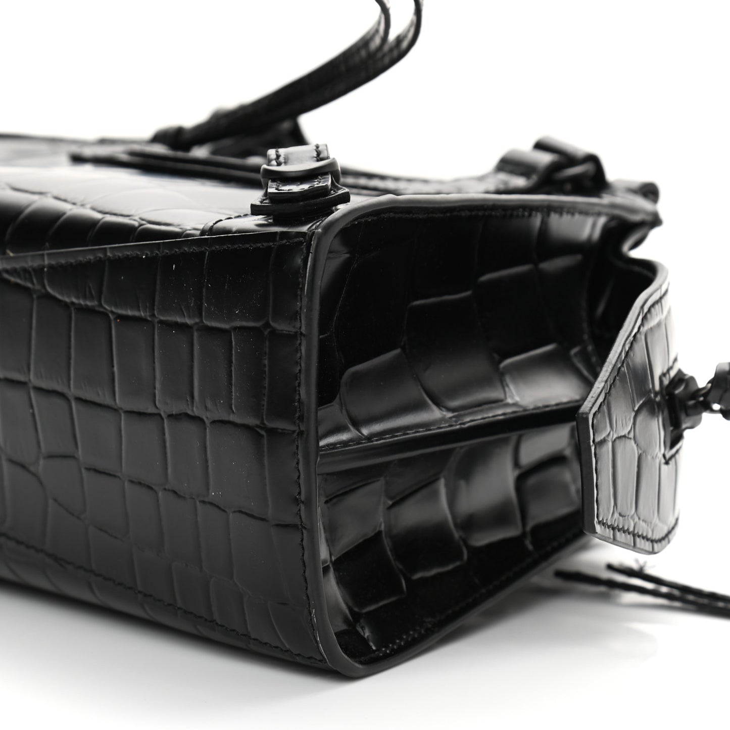Semi Shiny Calfskin Crocodile Embossed Neo Classic Black Hardware Mini City Black