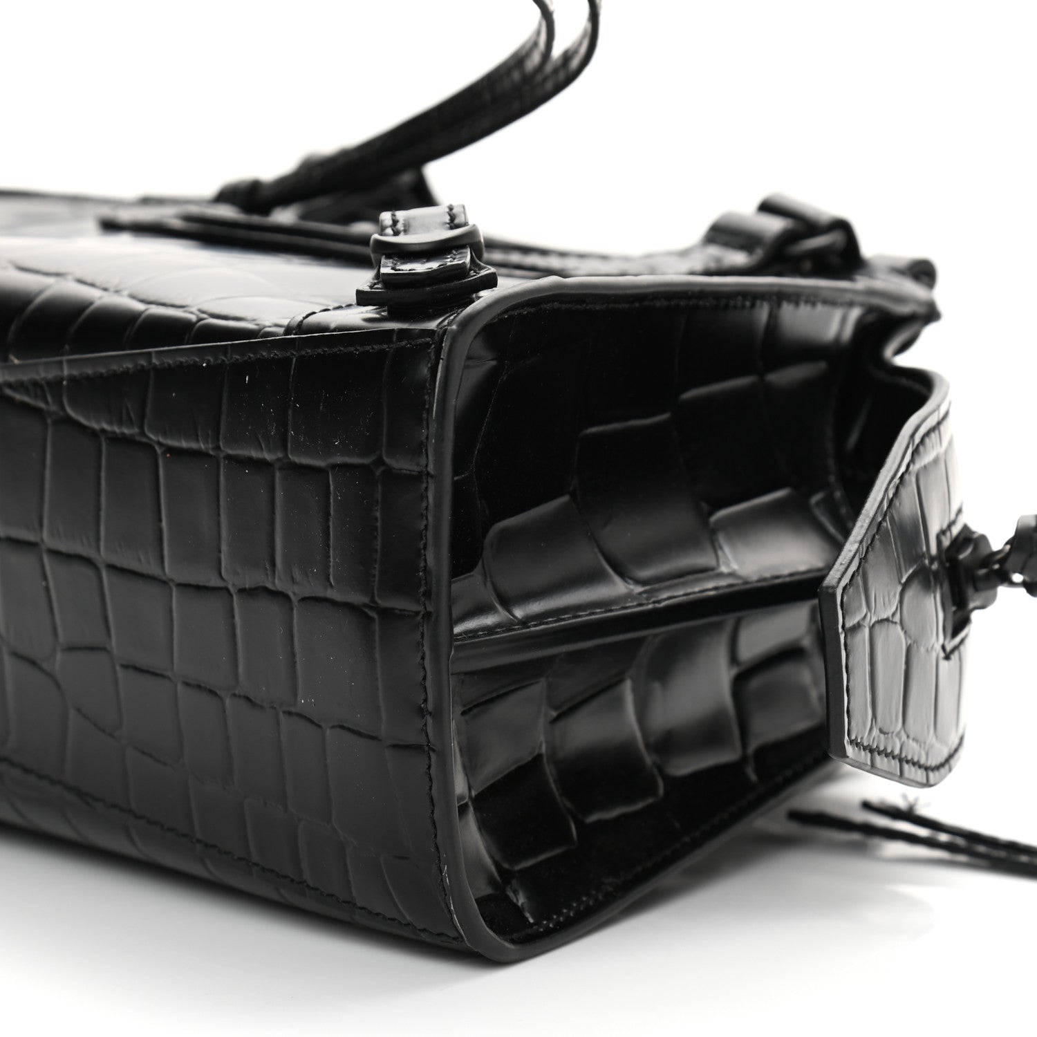 Balenciaga Semi Shiny Calfskin Crocodile Embossed Neo Classic Black Hardware Mini City Black 9 of 11