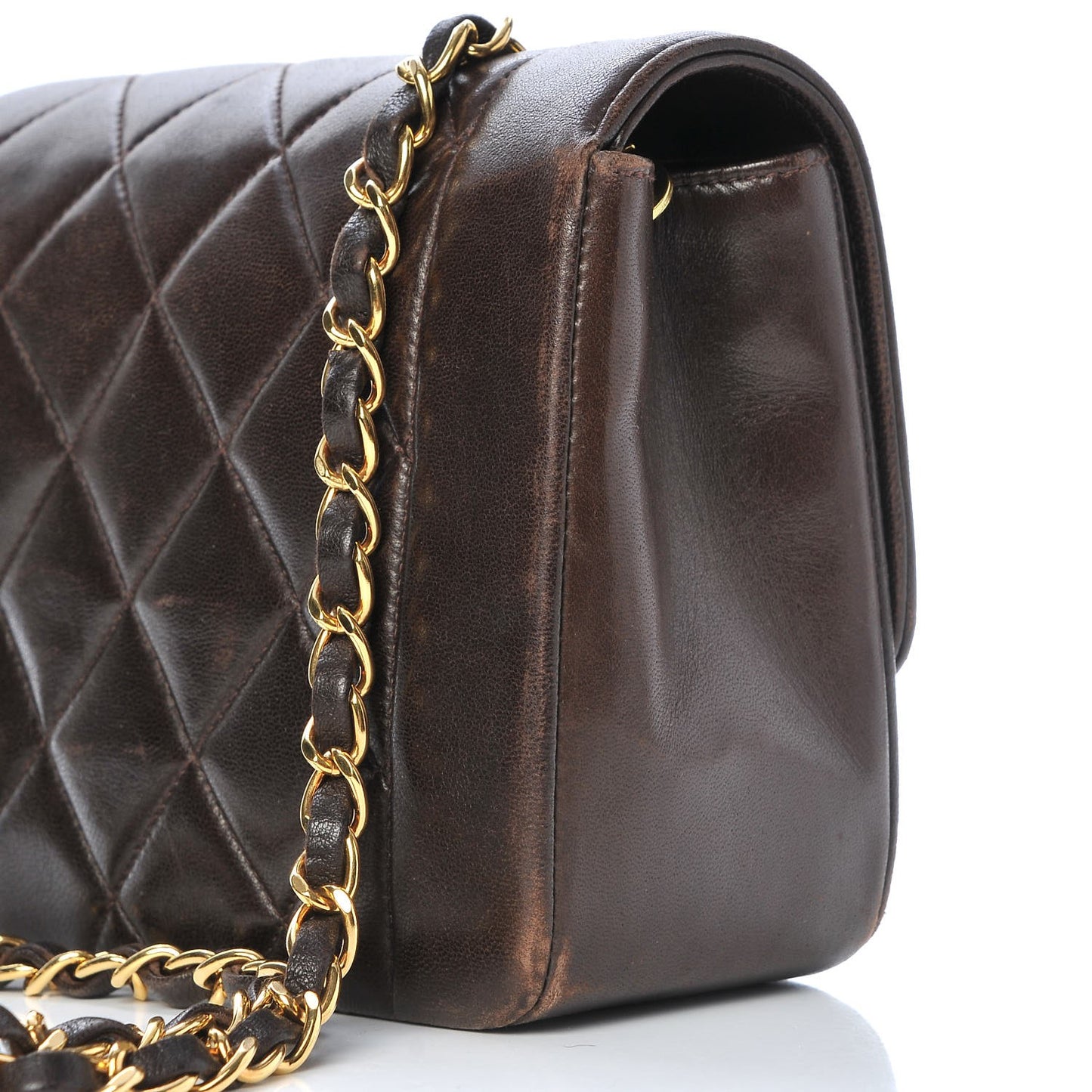 Lambskin Quilted Small Single Flap Brown