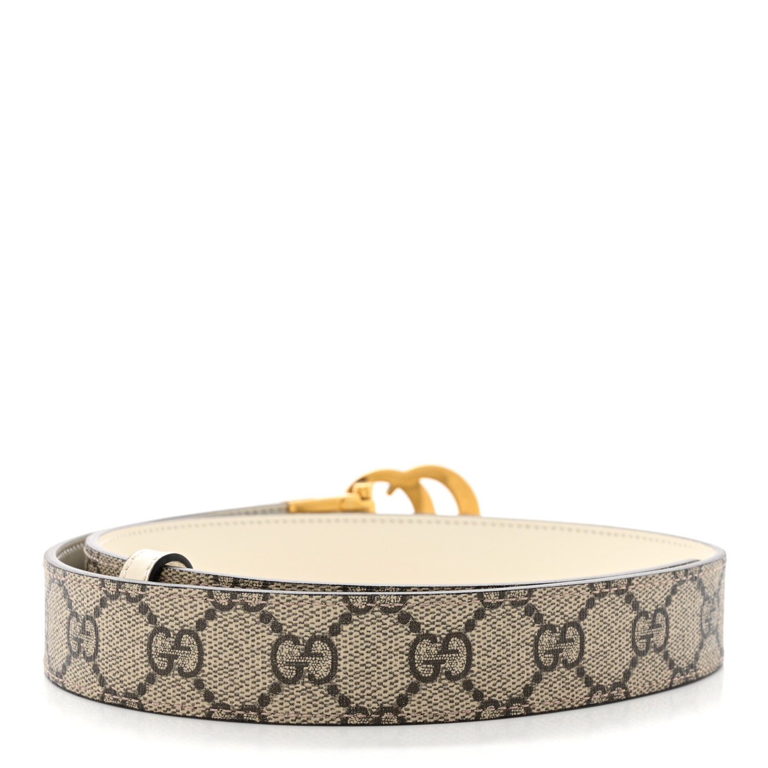 Gucci GG Supreme Monogram Plutone Calfskin Double G Reversible 30mm Belt 80 32 Beige Ebony Mystic White 2 of 6