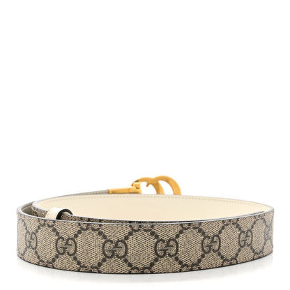 Gucci GG Supreme Monogram Plutone Calfskin Double G Reversible 30mm Belt 80 32 Beige Ebony Mystic White 2 of 6