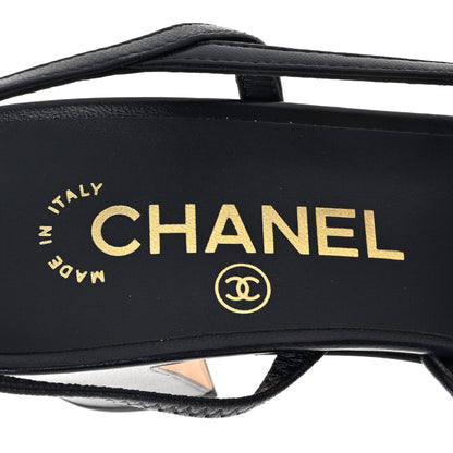 Chanel Lambskin Grosgrain Cap Toe CC Slingback Sandals 37 Navy Black 7 of 9