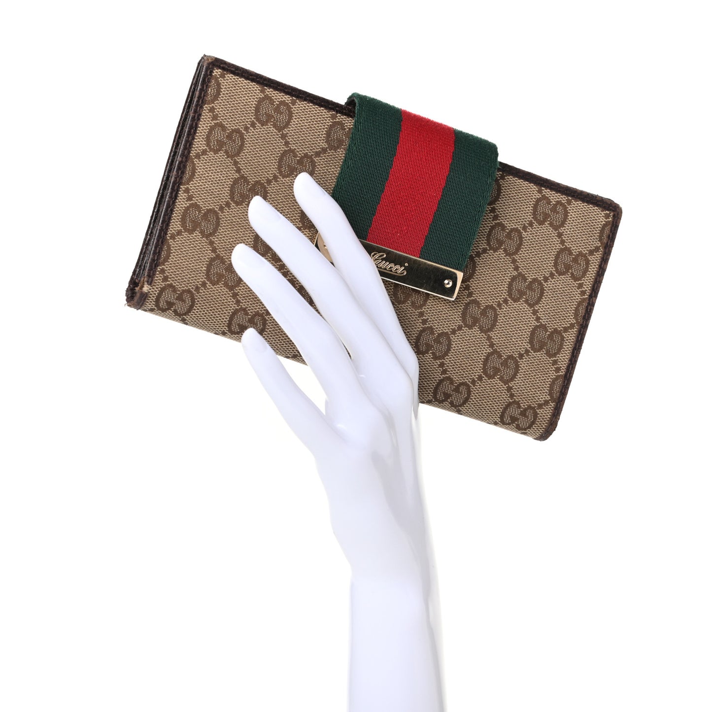 Monogram Calfskin Ladies Web Continental Wallet Beige Ebony Cocoa