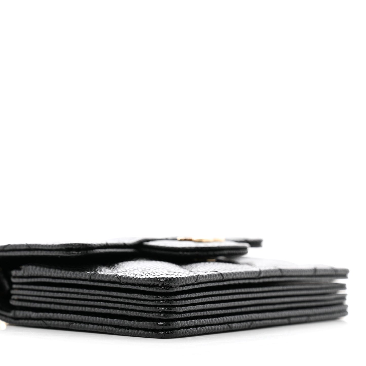 Caviar Quilted Flap Card Holder On Chain Black