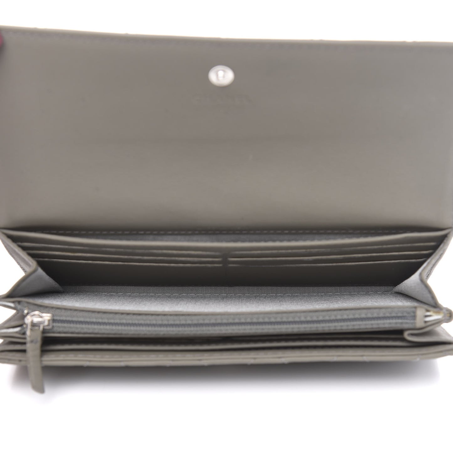 Calfskin Quilted Large Gusset Flap Wallet Grey