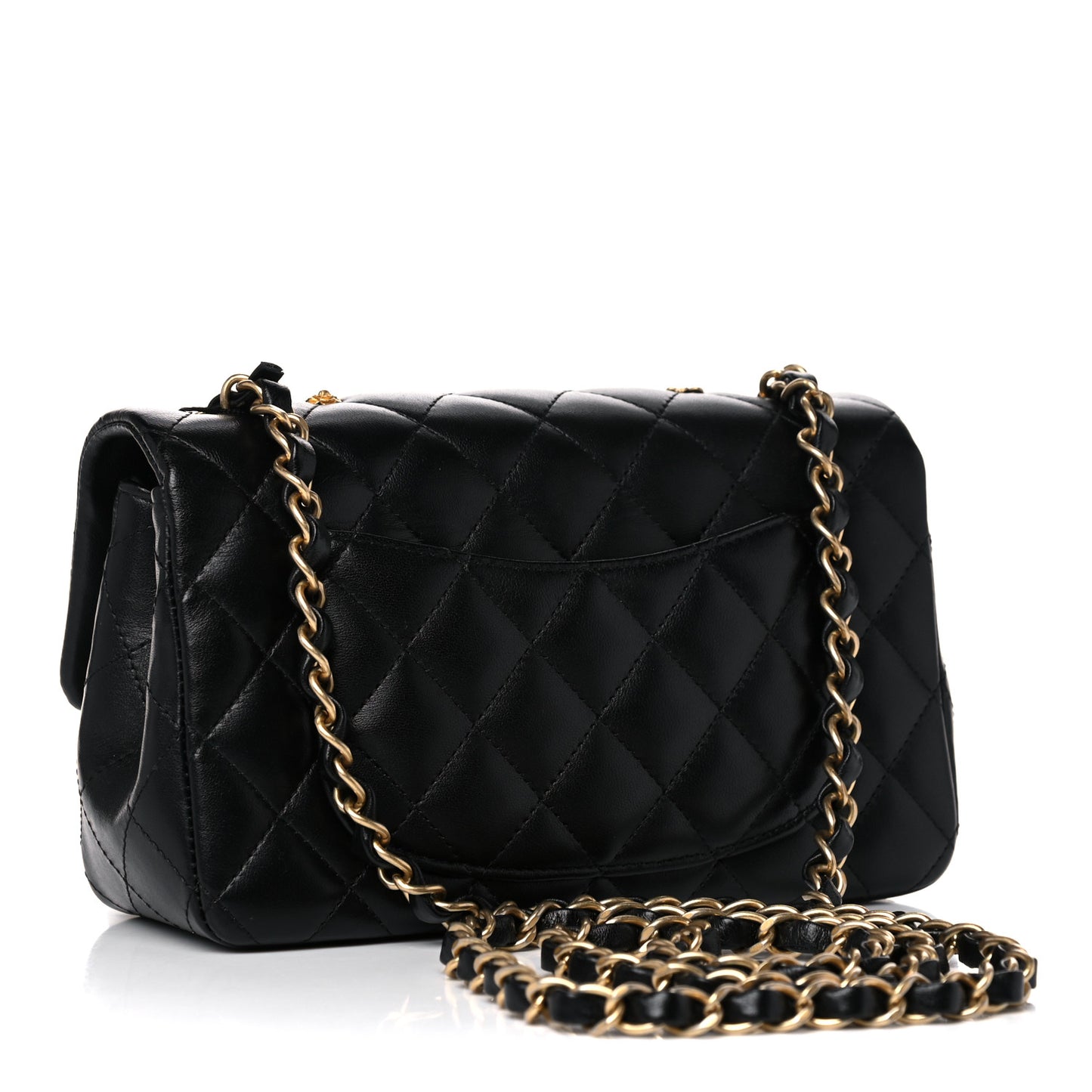Lambskin Quilted Studded Mini Rectangular Flap Black