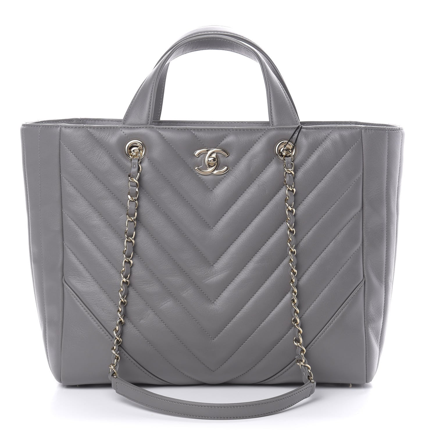 Chanel Calfskin Chevron Quilted Statement Shopping Tote Grey 1 of 11