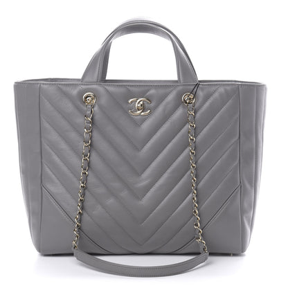 Chanel Calfskin Chevron Quilted Statement Shopping Tote Grey 1 of 11
