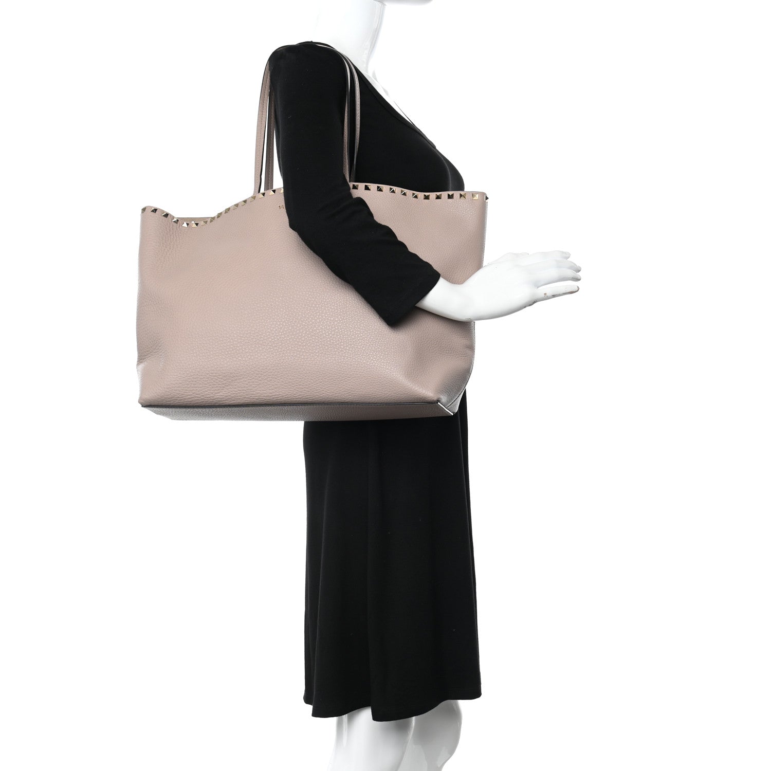 Valentino Garavani Grained Calfskin Rockstud Shoulder Tote Poudre 2 of 9