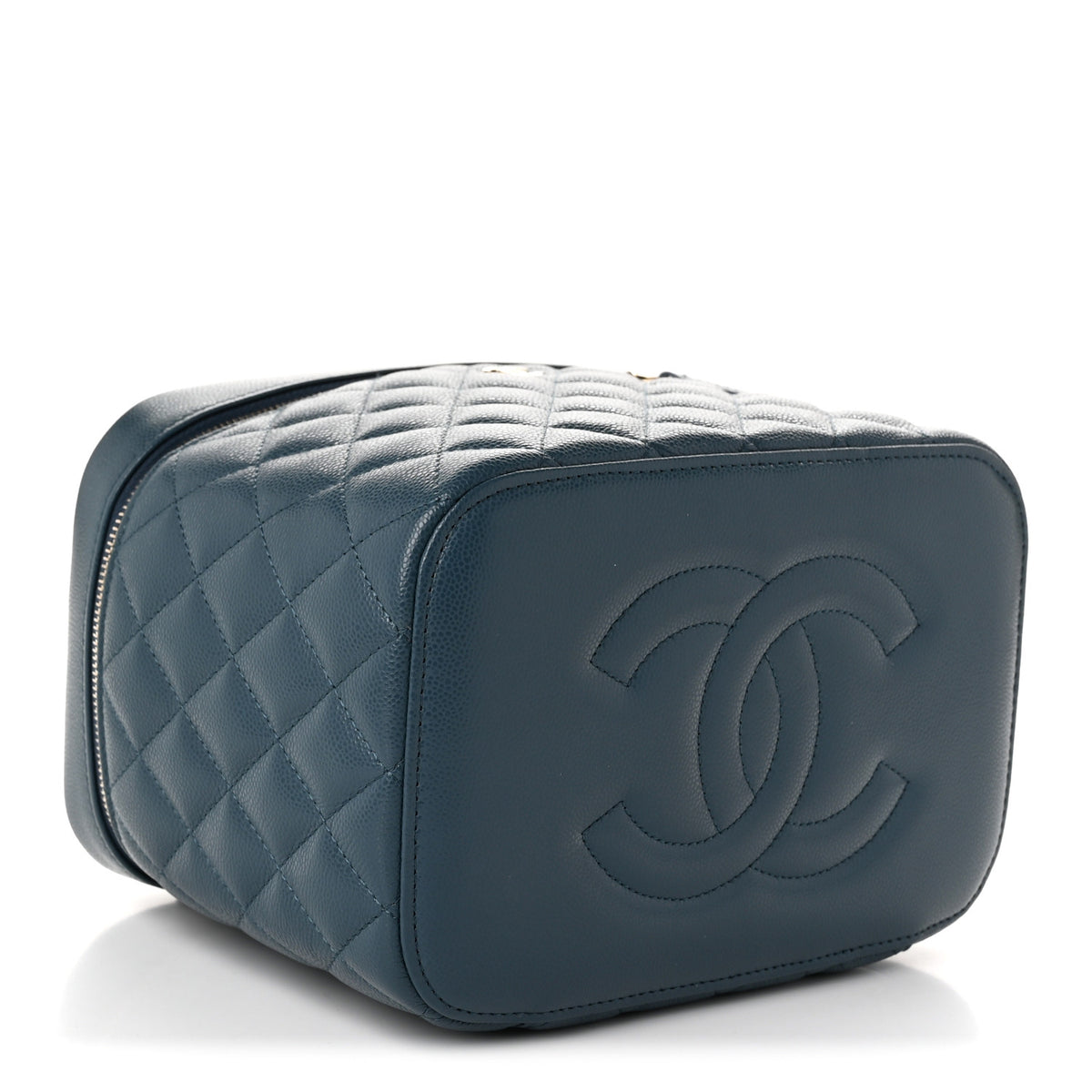 Caviar Quilted Large Vanity Pouch Blue