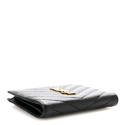 Saint Laurent Grain De Poudre Matelasse Chevron Monogram Zipped Two-Part Wallet Black 4 of 11